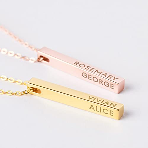 Personalized Mother’s Necklace – Custom 4-Sided Bar Necklace with Kids’ Names