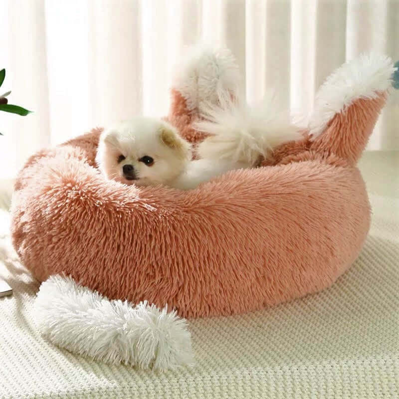 Plush Pet Bed with Ears and Tail for Cats and Small Dogs