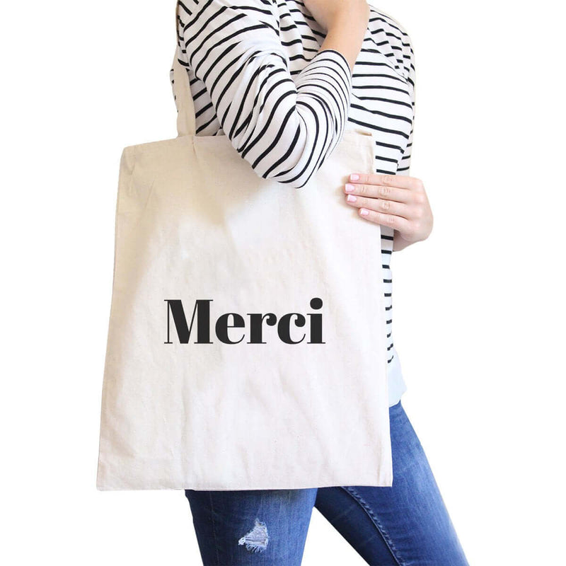 "Merci" Natural Canvas Bag Cute and Simple Shoulder Bags Gift for Her