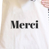 "Merci" Natural Canvas Bag Cute and Simple Shoulder Bags Gift for Her