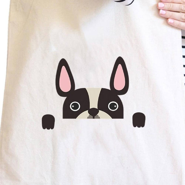 French Bulldog Peek a Boo Natural Canvas Bag Gifts for Dog Loverfs