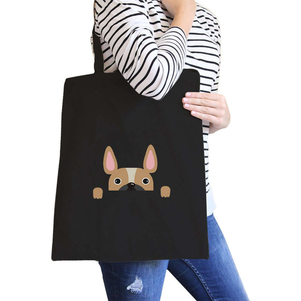 French Bulldog Peek a Boo Black Canvas Bag Gift for Dog Lovers