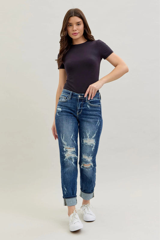 judy blue cuffed boyfriend jean