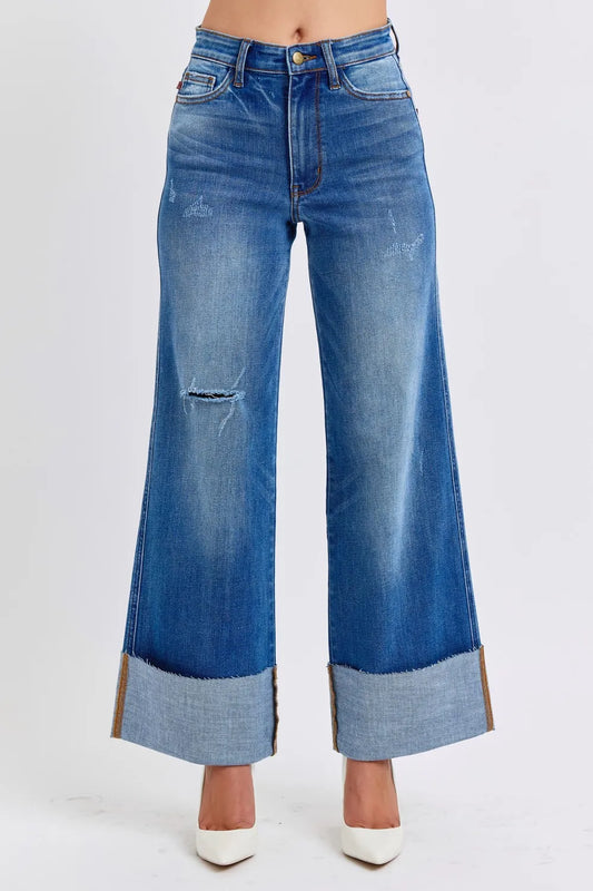 judy blue jean distressed wide leg